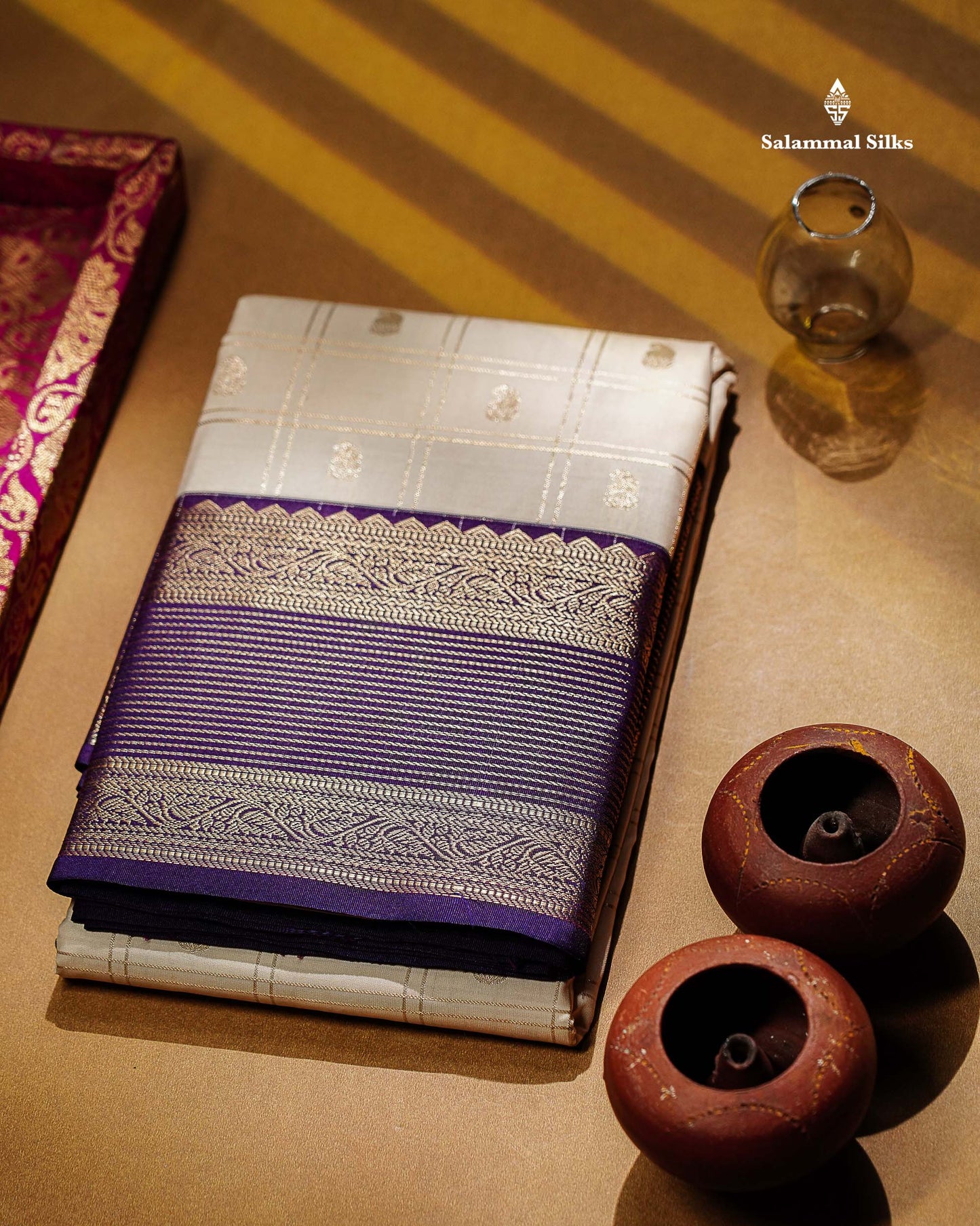 Light Rexona Zari Checks With Mango Butta Semi Silk Saree With Contrast Dark Maroon Traditional Border