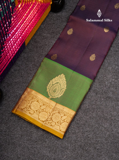 Pure Silk Pattu Pavadai (Navy Blue) With Olive Mustard Yellow Blouse 27"