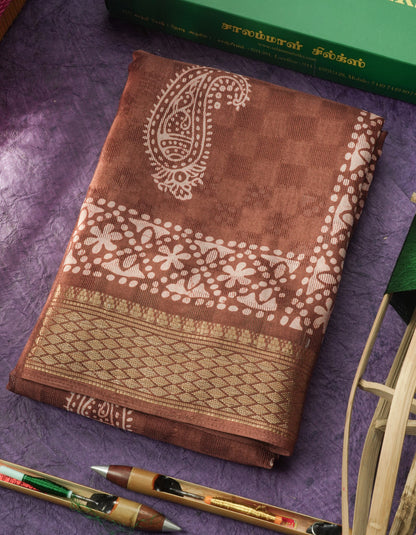 Pastel Violet Semi Dola Fancy Saree Printed Design With Traditional Zari Border