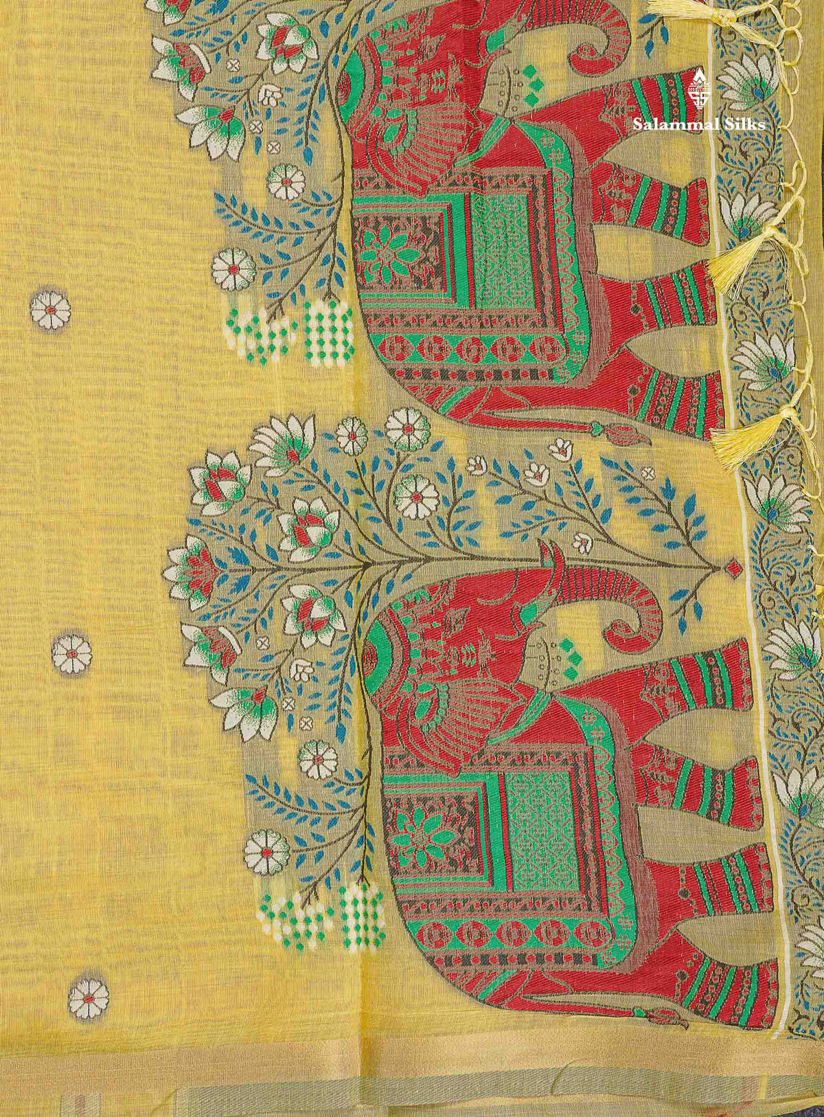 Cotton Mix Saree - Beige Colour Body & Thread Work Buttas With Blouse