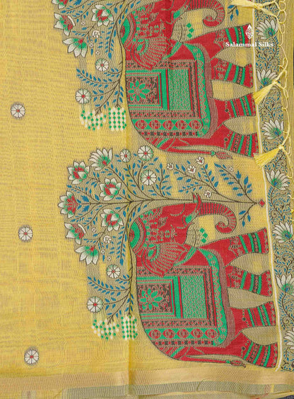 Cotton Mix Saree - Beige Colour Body & Thread Work Buttas With Blouse