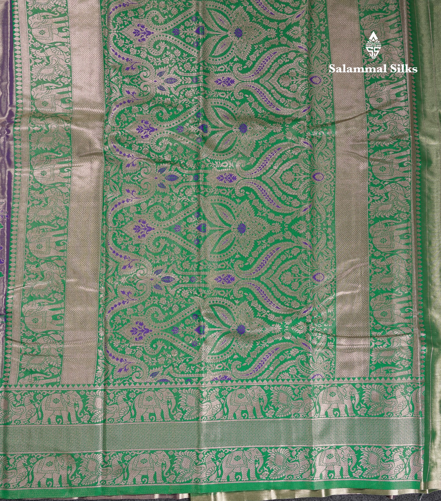 Beautiful Violet Tissue Semi Silk Saree With Contrast Green Traditional Evening Morning Temple Border