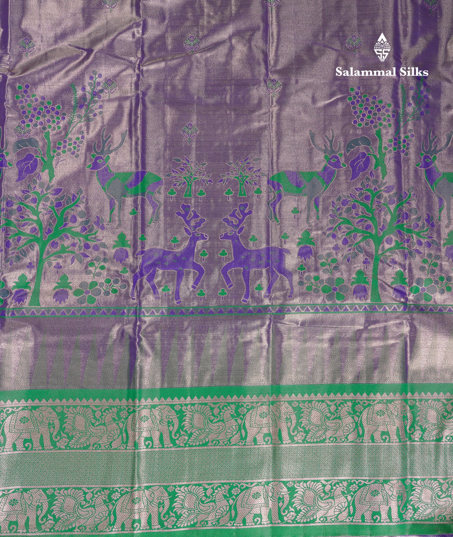 Beautiful Violet Tissue Semi Silk Saree With Contrast Green Traditional Evening Morning Temple Border