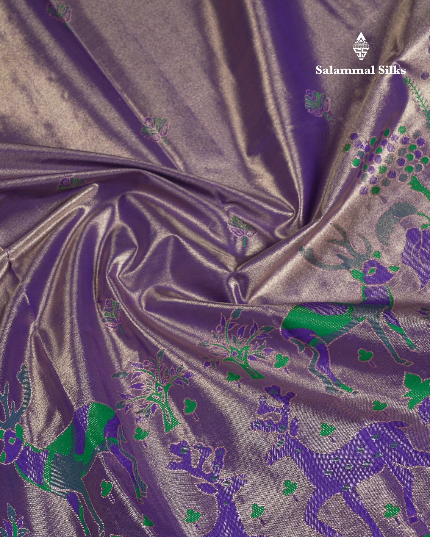 Beautiful Violet Tissue Semi Silk Saree With Contrast Green Traditional Evening Morning Temple Border
