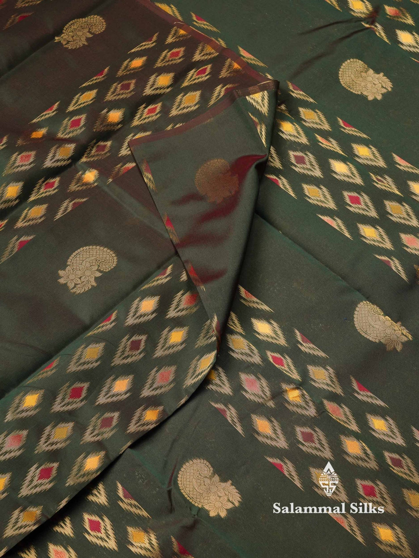Beautiful Royal Blue Ikkat Semi Silk Fancy Saree With Vadamalli Blouse