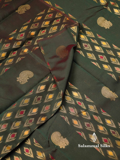 Beautiful Royal Blue Ikkat Semi Silk Fancy Saree With Vadamalli Blouse