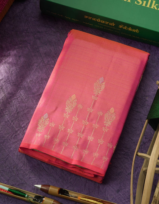 Beautiful Pink Fancy Vairaoosi Pure Kanjivaram Silk Saree with Contrast Rexona Green Blouse