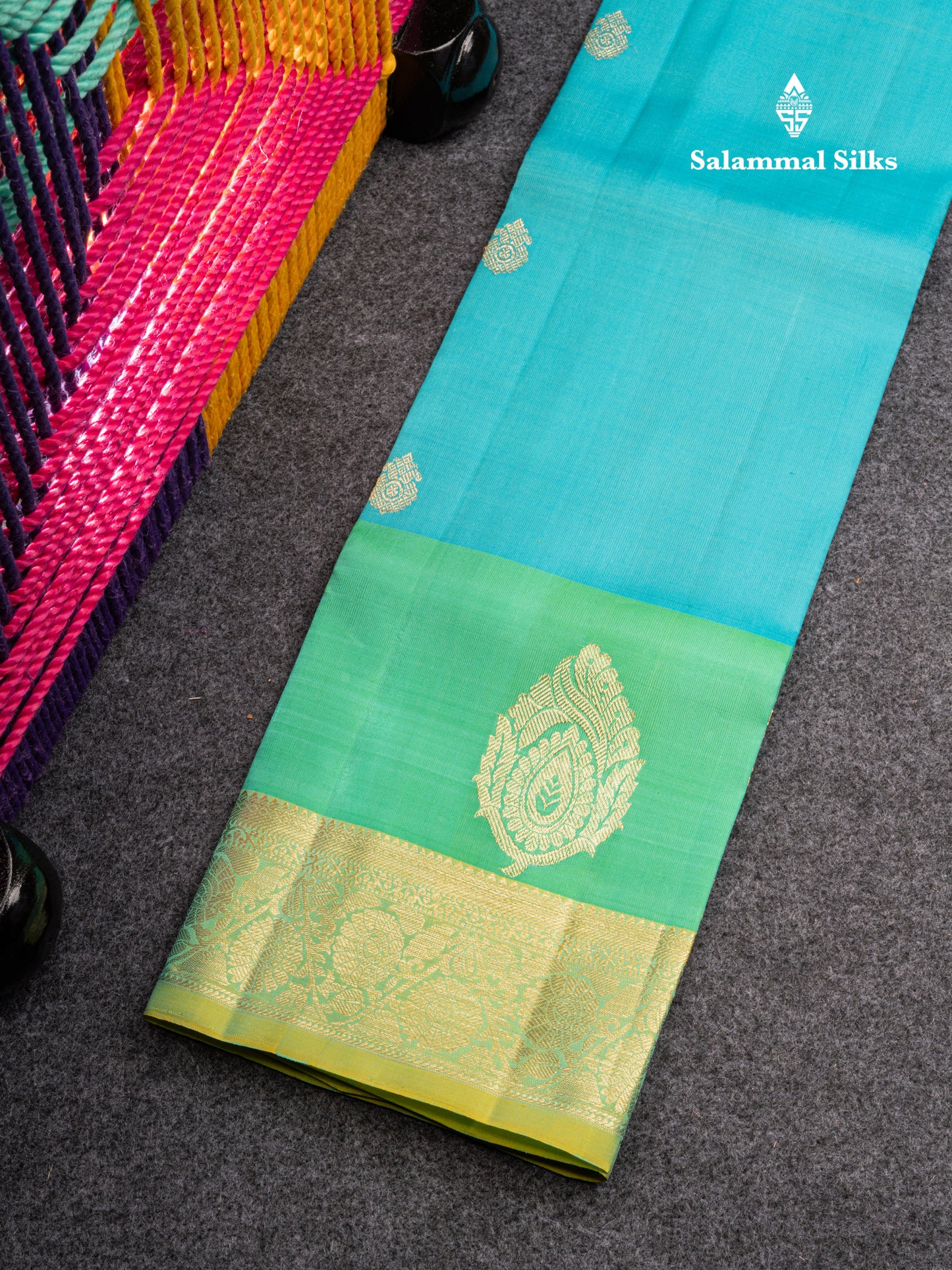Pure Silk Pattu Pavadai (Navy Blue) With Olive Mustard Yellow Blouse 27"