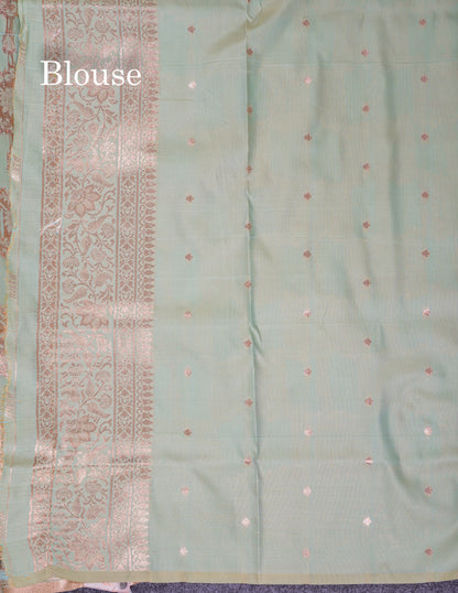 Beautiful Dark Maroon Semi Banaras Saree With Fancy Border