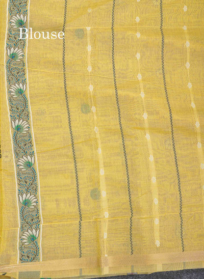 Cotton Mix Saree - Beige Colour Body & Thread Work Buttas With Blouse