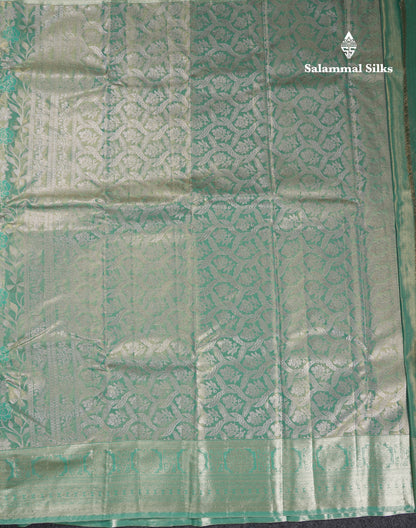 Beautiful Sapphire Green Tissue Semi Silk Saree With Traditional Evening Morning Border