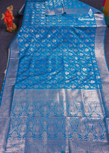 Beautiful Bottle Green Semi Banaras Saree With Fancy Border