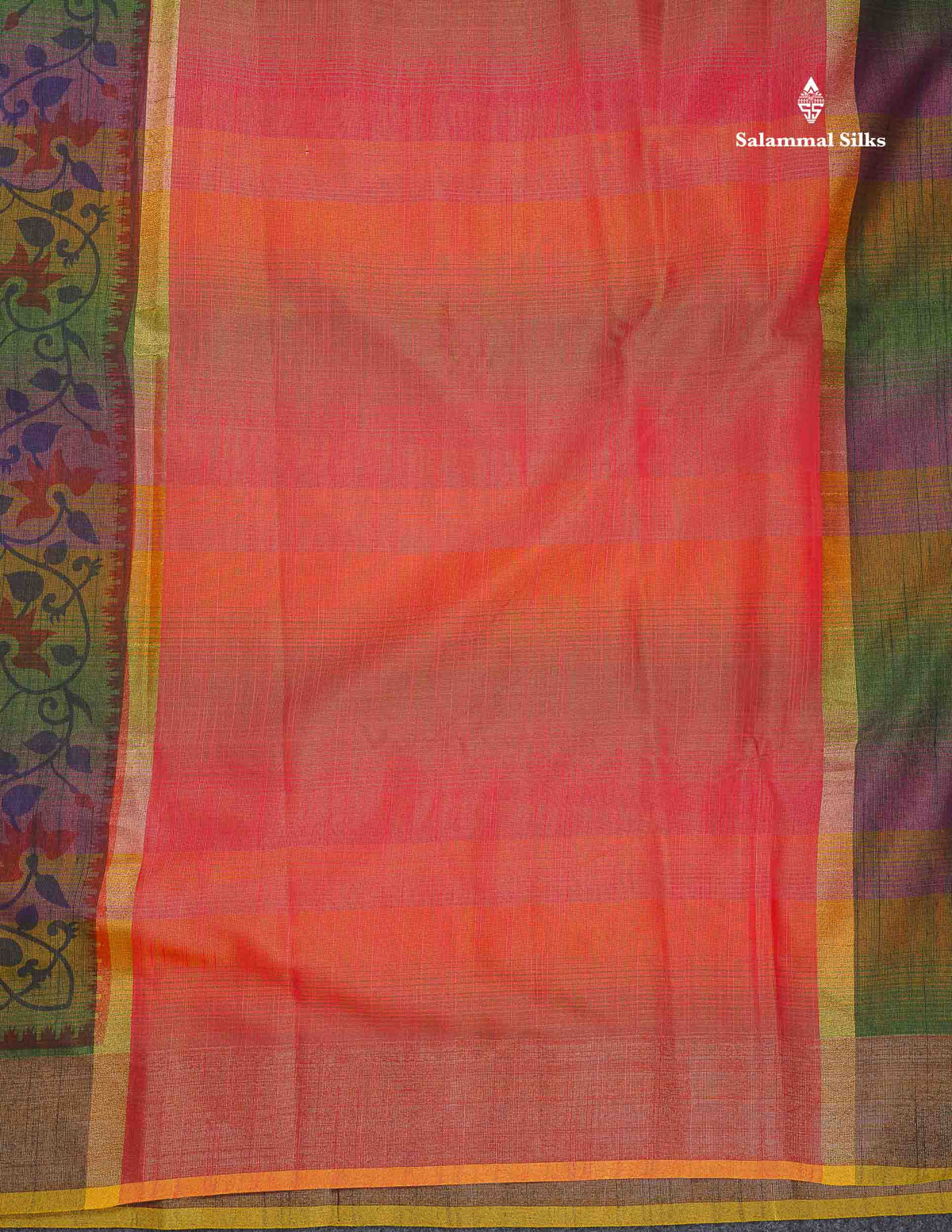 Cotton Mix Saree - Pinkish Orange Colour Body With Fancy Border