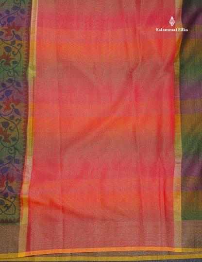 Cotton Mix Saree - Pinkish Orange Colour Body With Fancy Border