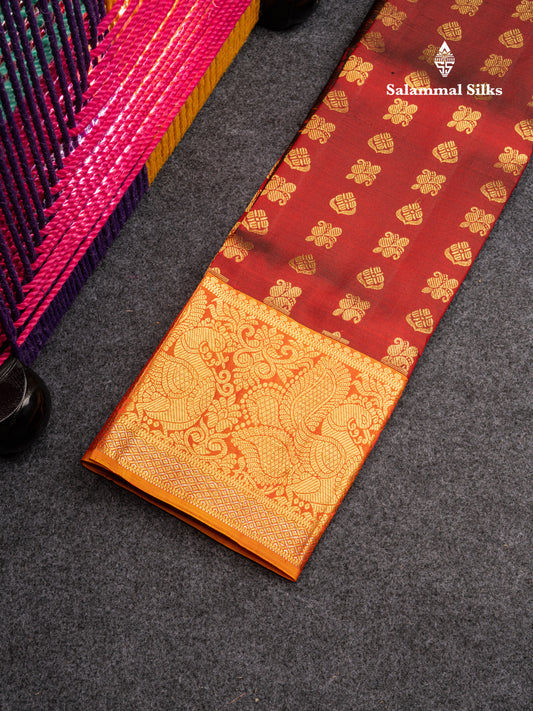 Pure Silk Pattu Pavadai (Dark Maroon) With Mustard Yellow Blouse 26.50"