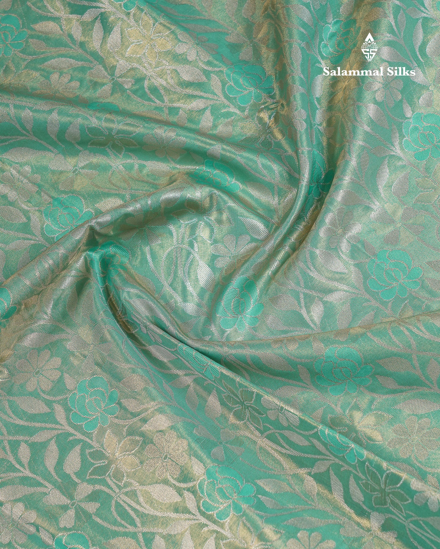 Beautiful Sapphire Green Tissue Semi Silk Saree With Traditional Evening Morning Border