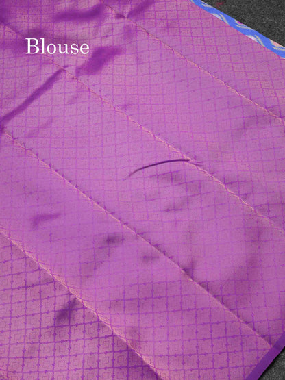 Beautiful Royal Blue Ikkat Semi Silk Fancy Saree With Vadamalli Blouse