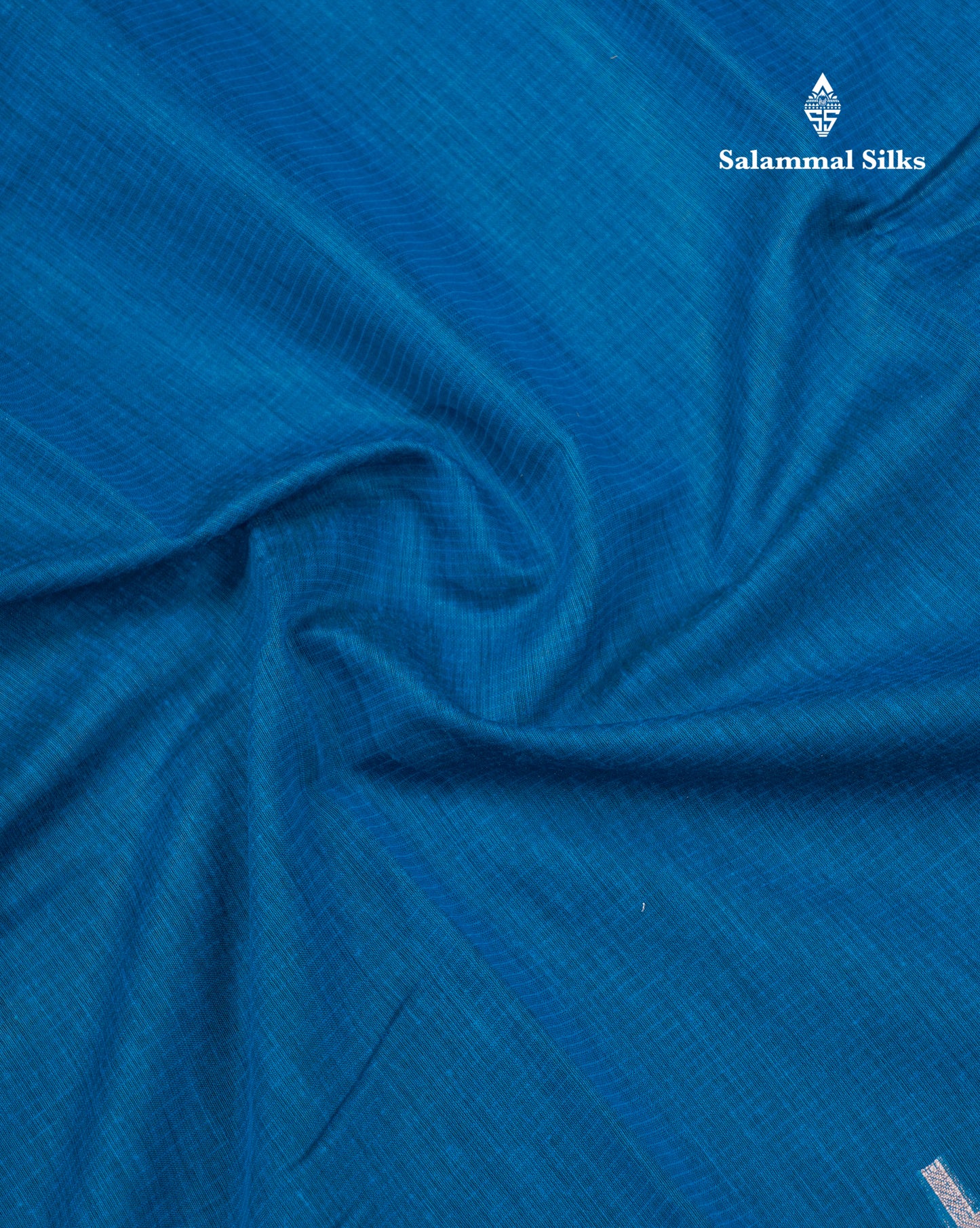 Peacock Blue Beautiful Horizontal Lines Cotton Mix Fancy Saree With Silver Zari Temple Border