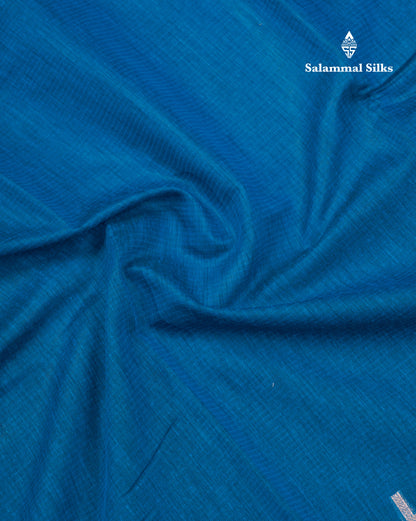 Peacock Blue Beautiful Horizontal Lines Cotton Mix Fancy Saree With Silver Zari Temple Border