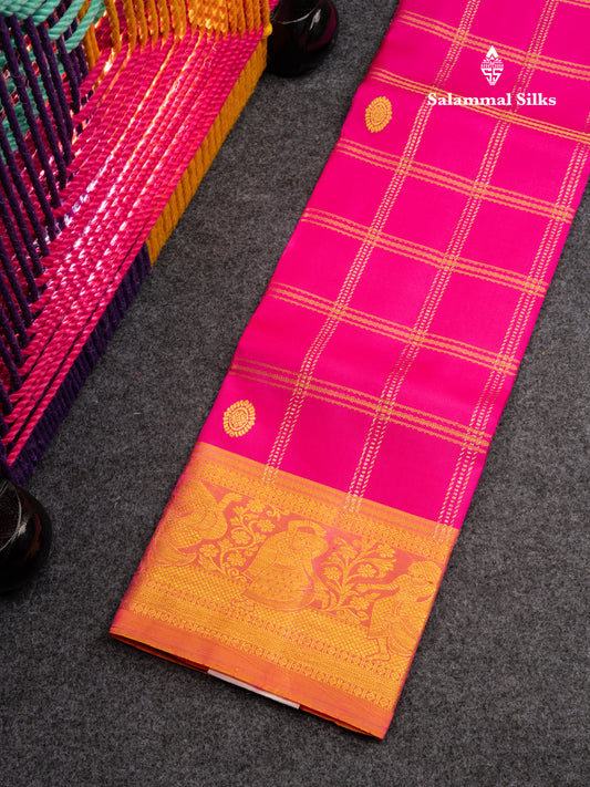 Pure Silk Pattu Pavadai (Magenta Pink) With Pinkish Orange Blouse 28"
