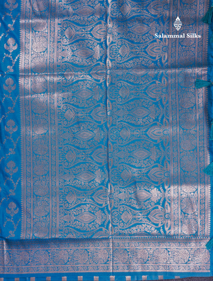 Beautiful Bottle Green Semi Banaras Saree With Fancy Border