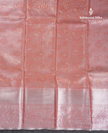 Beautiful Peach Tissue Semi Silk Saree With Traditional Evening Morning Border