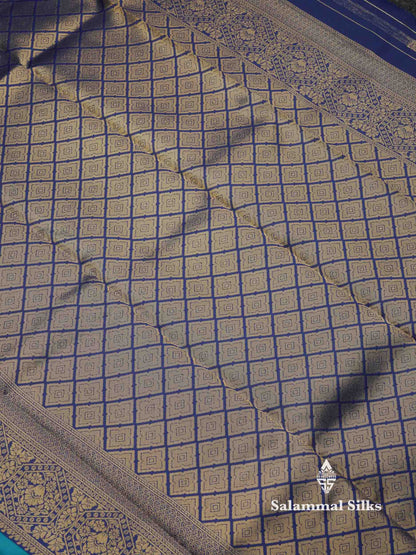 Beautiful Royal Blue Ikkat Semi Silk Fancy Saree With Vadamalli Blouse