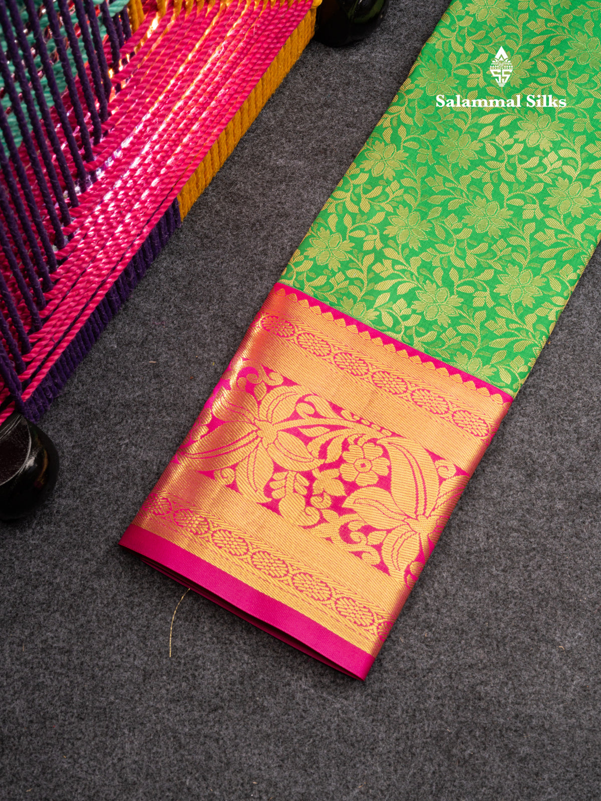 Semi Silk Pattu Pavadai (Green) with Magenta Pink Blouse 27"