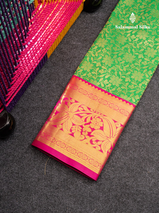 Semi Silk Pattu Pavadai (Green) with Magenta Pink Blouse 27"