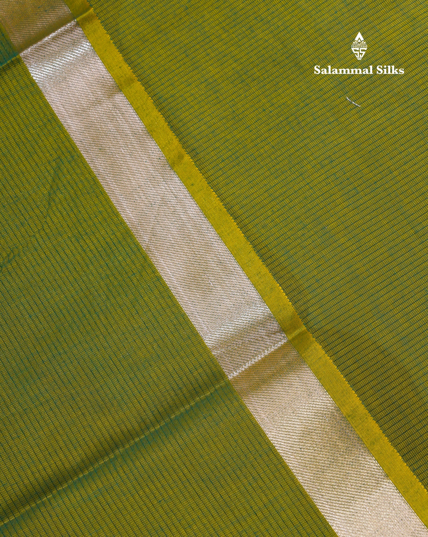 Olive Green Beautiful Horizontal Lines Cotton Mix Fancy Saree With Silver Zari Temple Border