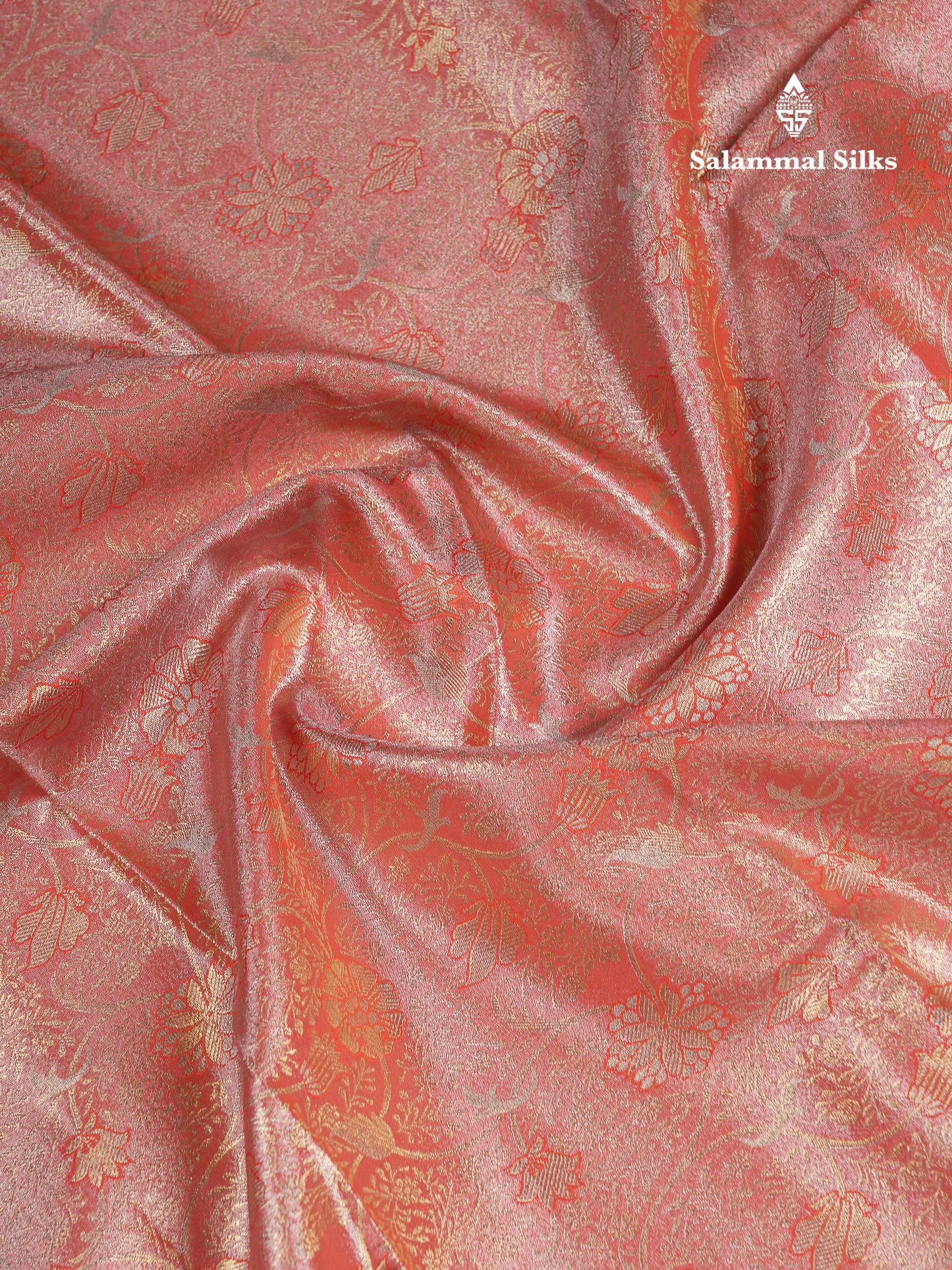 Beautiful Peach Tissue Semi Silk Saree With Traditional Evening Morning Border