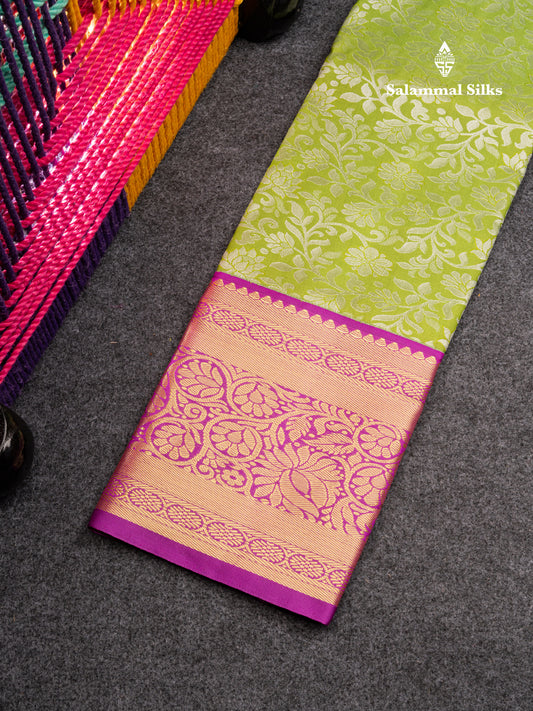 Semi Silk Pattu Pavadai (Green) with Purple Blouse 27"