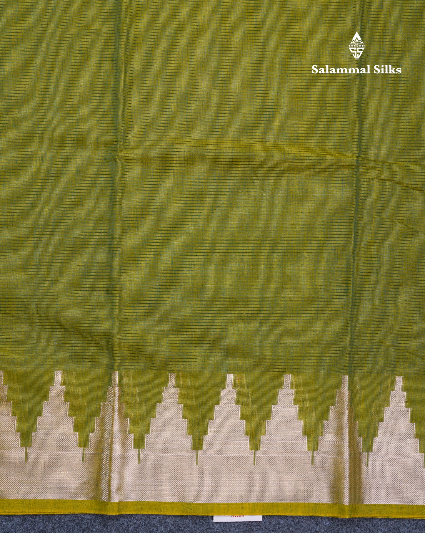 Olive Green Beautiful Horizontal Lines Cotton Mix Fancy Saree With Silver Zari Temple Border