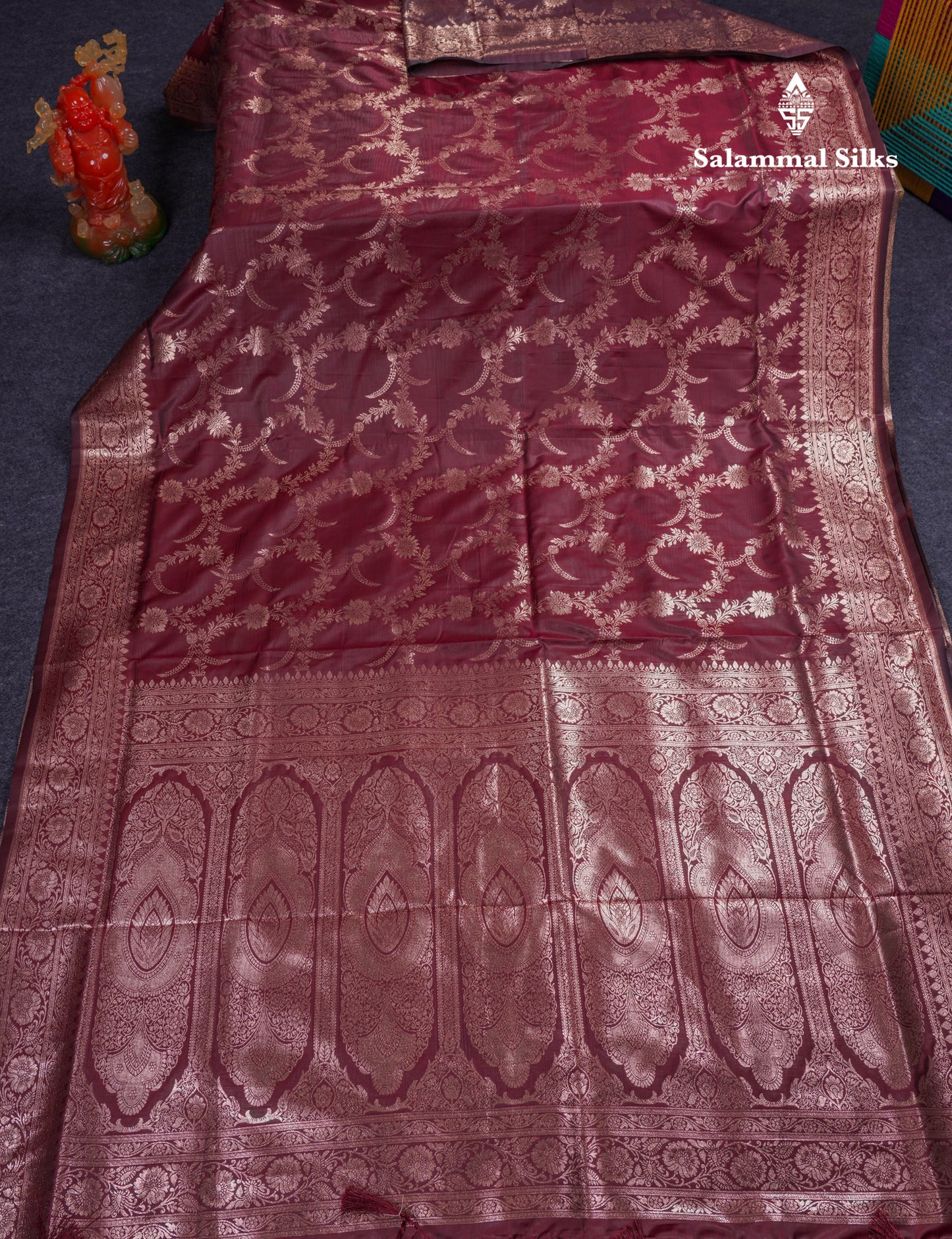Beautiful Peacock Green Semi Banaras Saree With Fancy Border