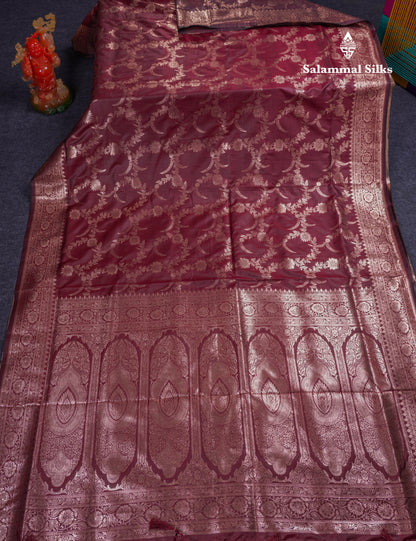 Beautiful Peacock Green Semi Banaras Saree With Fancy Border
