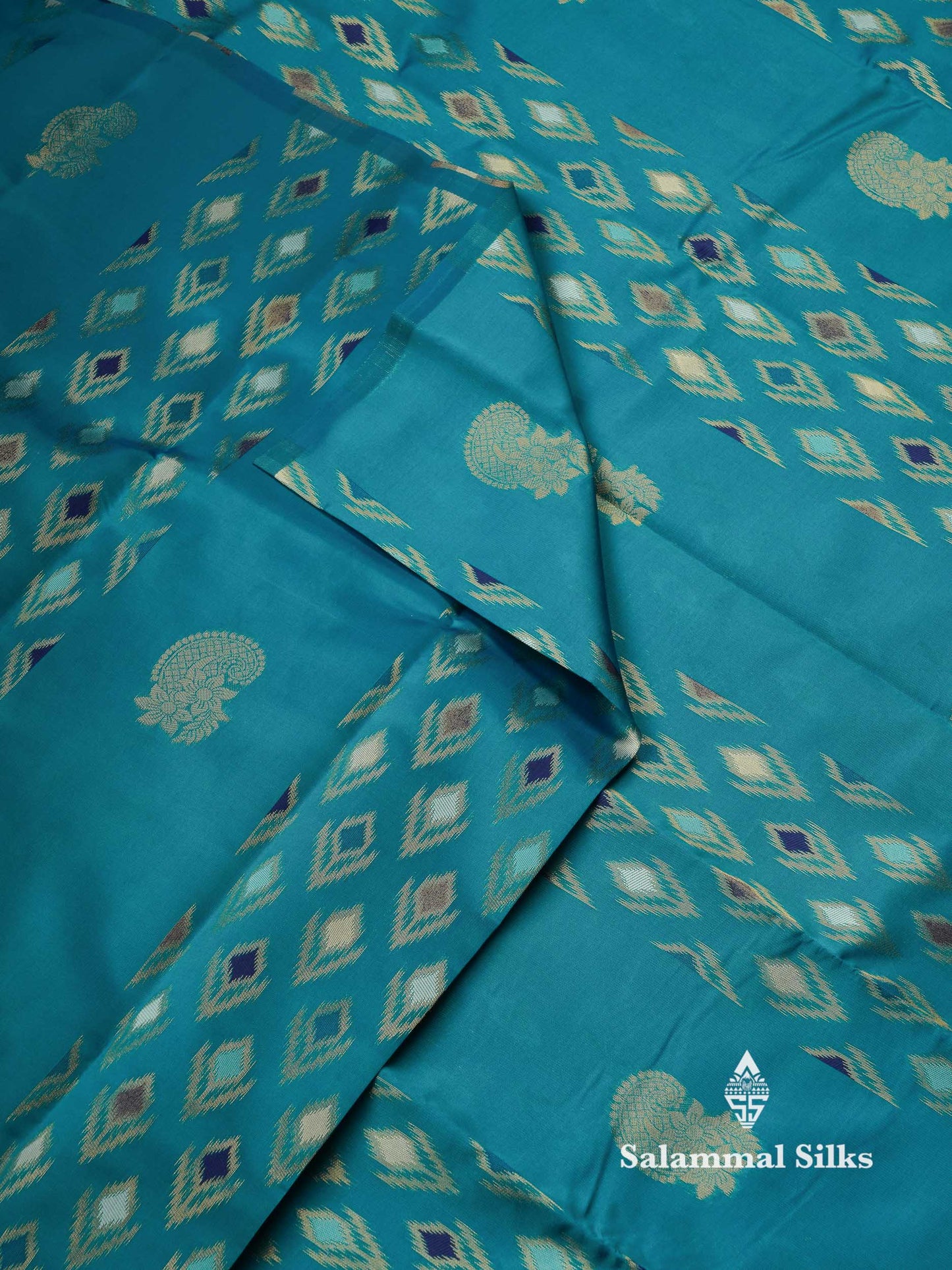 Beautiful Royal Blue Ikkat Semi Silk Fancy Saree With Vadamalli Blouse