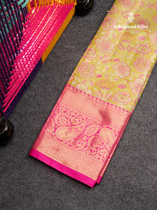 Semi Silk Pattu Pavadai Tissue (Manthulir Green) with Pink Blouse 27"