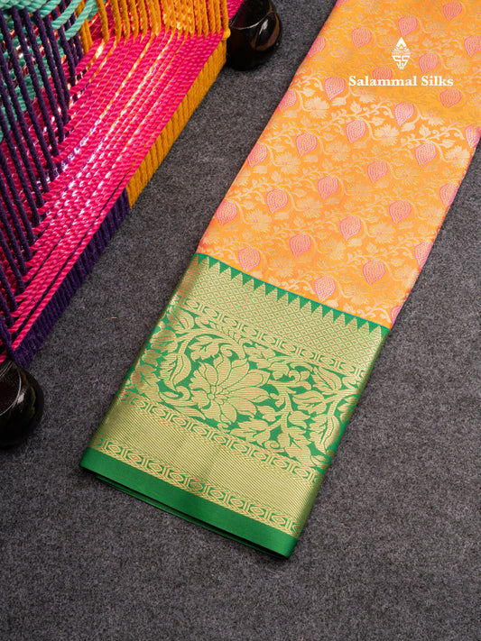 Semi Silk Pattu Pavadai (Dual Tone Pinkish Orange) with Green Blouse 27"
