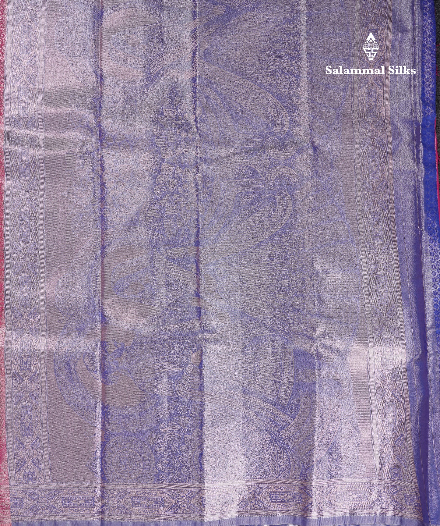 Beautiful Pink Tissue Semi Silk Saree With Contrast Royal Blue Blouse