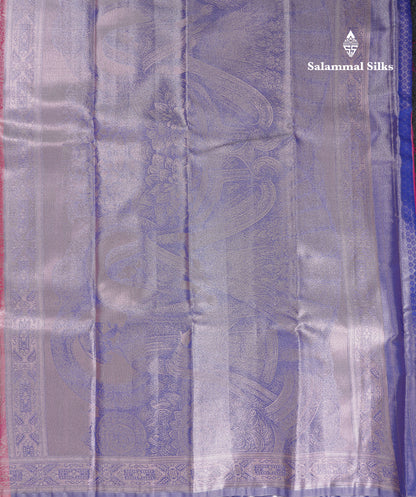 Beautiful Pink Tissue Semi Silk Saree With Contrast Royal Blue Blouse