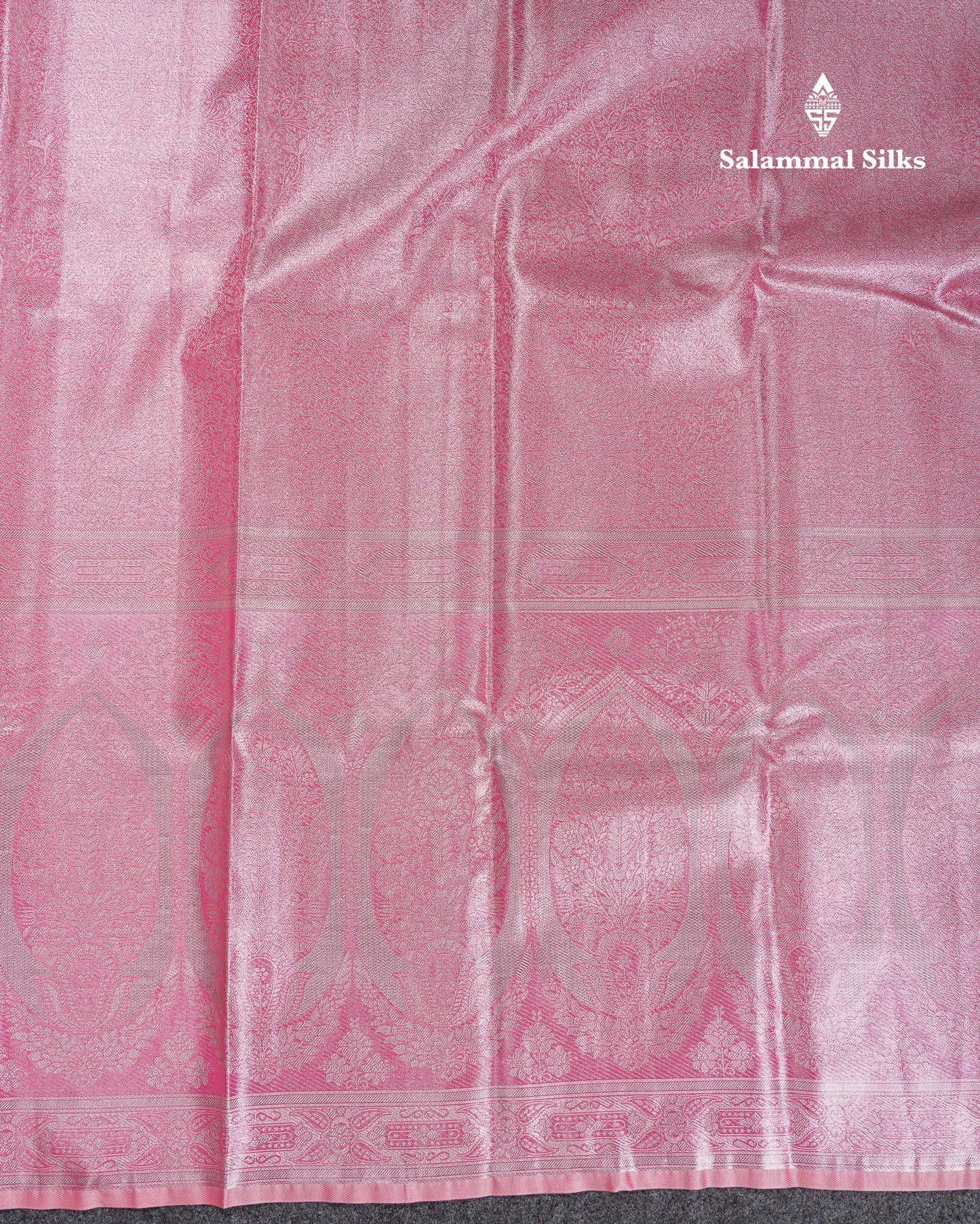 Beautiful Pink Tissue Semi Silk Saree With Contrast Royal Blue Blouse