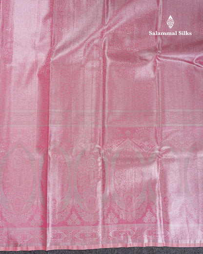 Beautiful Pink Tissue Semi Silk Saree With Contrast Royal Blue Blouse