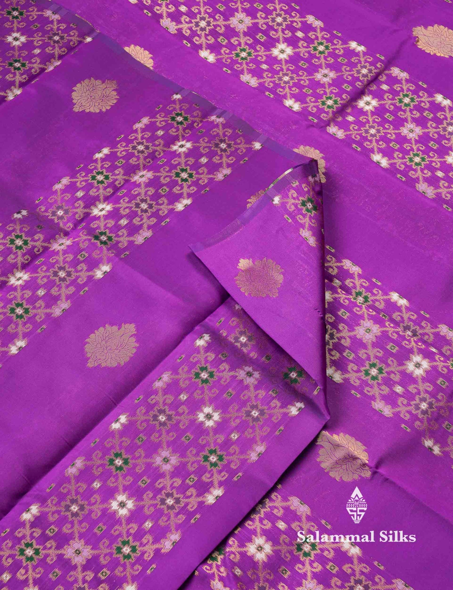 Beautiful Lavender Ikkat And Buttas Semi Silk Fancy Saree With Violet Blouse