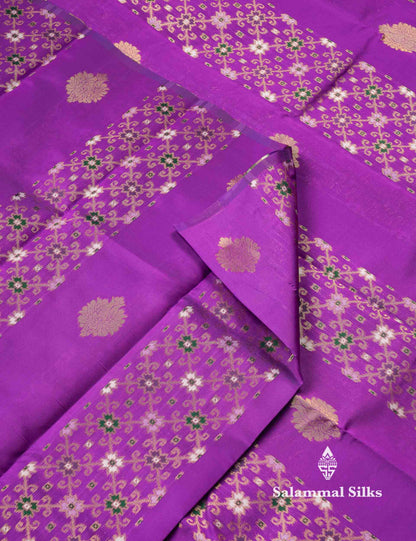 Beautiful Lavender Ikkat And Buttas Semi Silk Fancy Saree With Violet Blouse