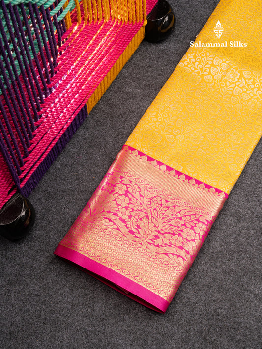 Semi Silk Pattu Pavadai (Yellow) with Pink Blouse 27"