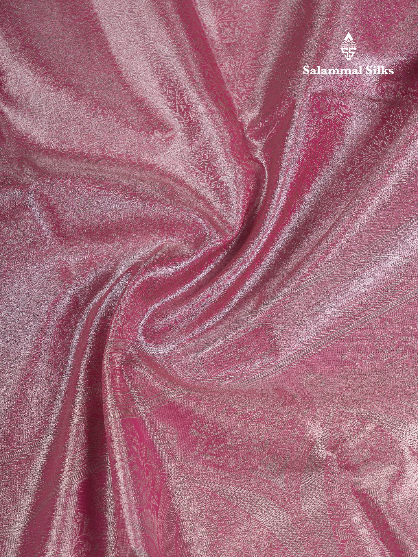 Beautiful Pink Tissue Semi Silk Saree With Contrast Royal Blue Blouse