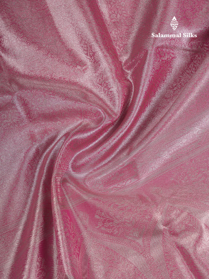 Beautiful Pink Tissue Semi Silk Saree With Contrast Royal Blue Blouse