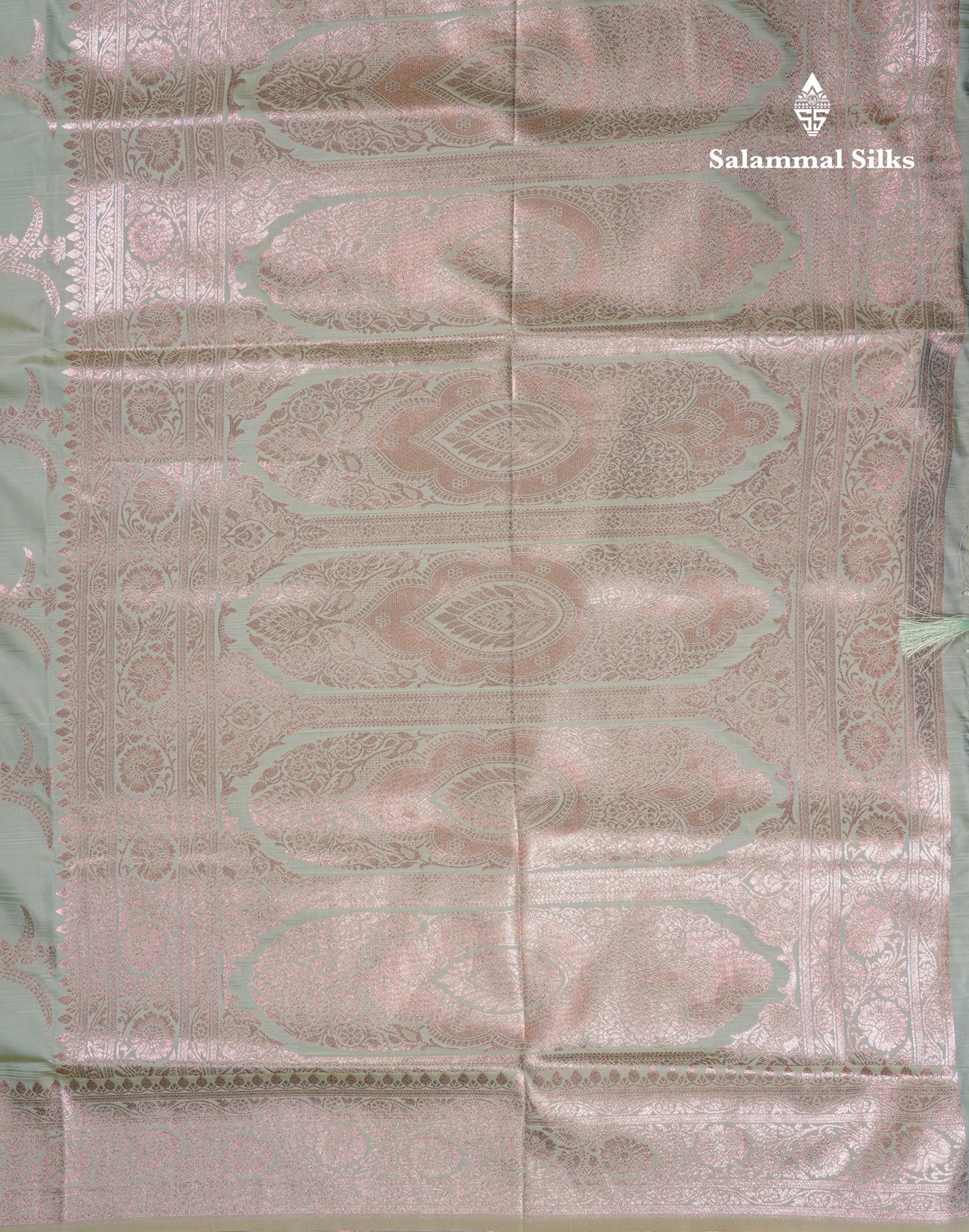 Beautiful Peacock Green Semi Banaras Saree With Fancy Border