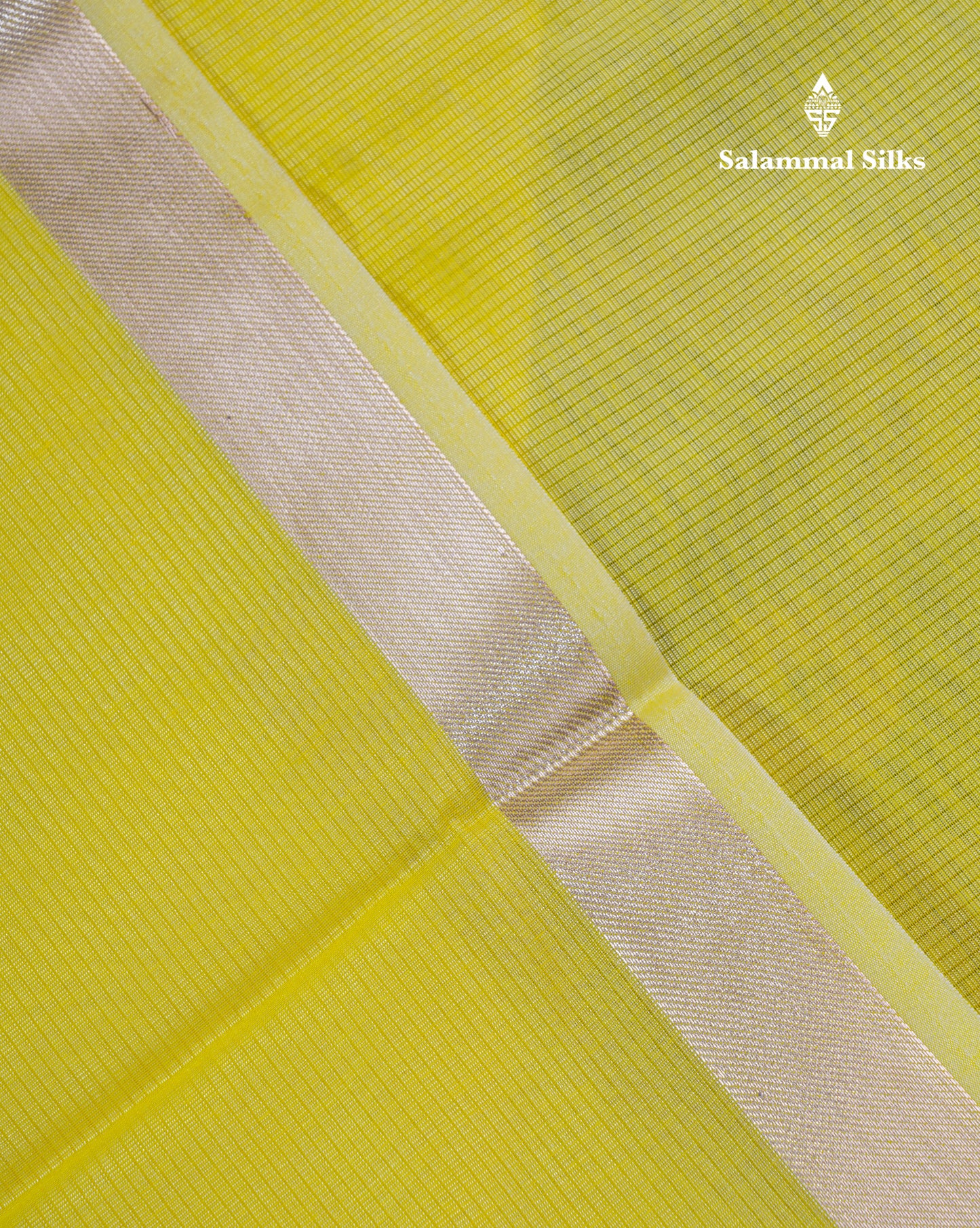 Lemon Yellow Beautiful Horizontal Lines Cotton Mix Fancy Saree With Silver Zari Temple Border