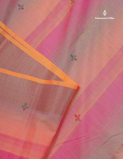 Cotton Mix Saree - Pinkish Orange Colour Body With Fancy Border